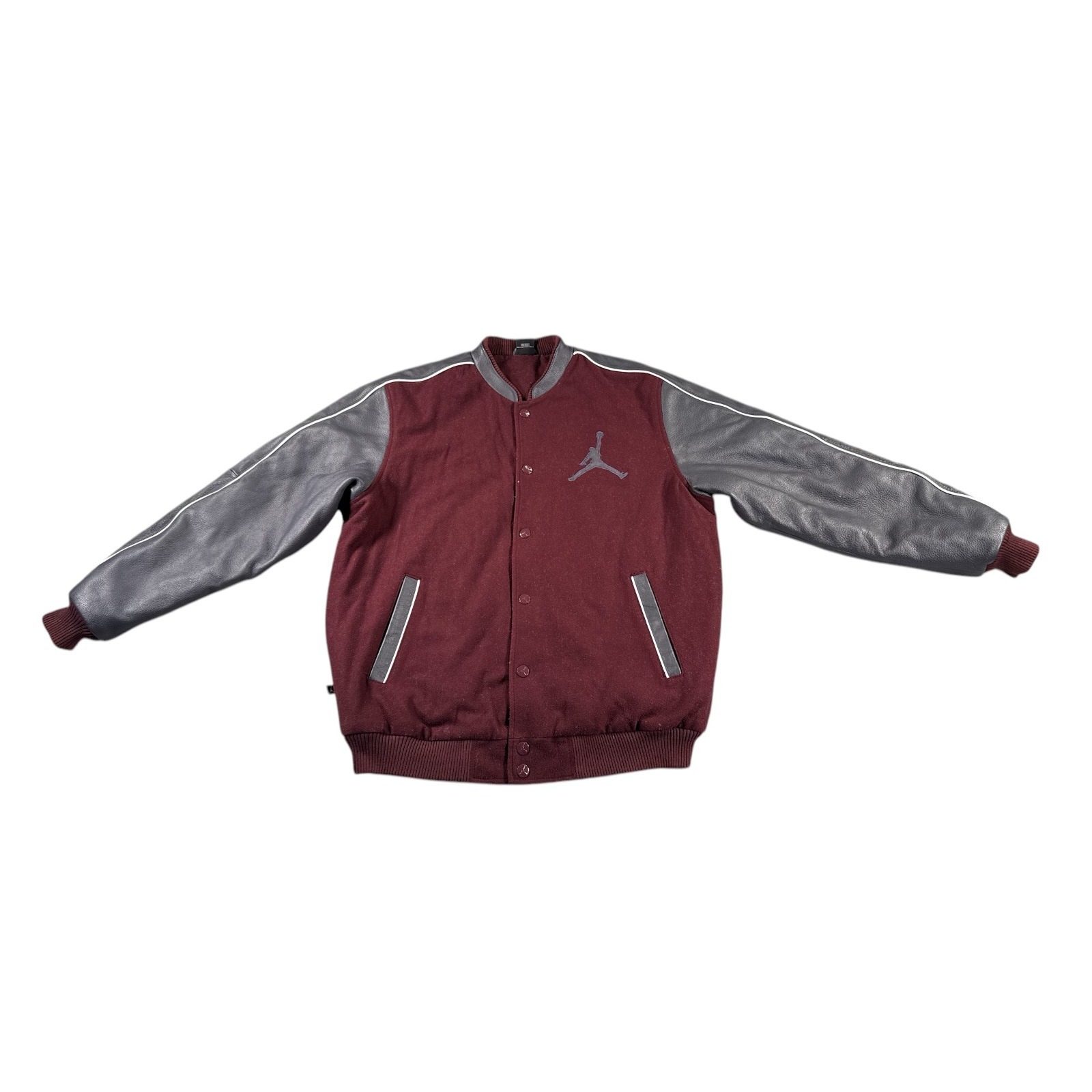 Jordan Flight Varsity Jacket Mens Large Burgundy Charcoal Jumpman Wool Leather